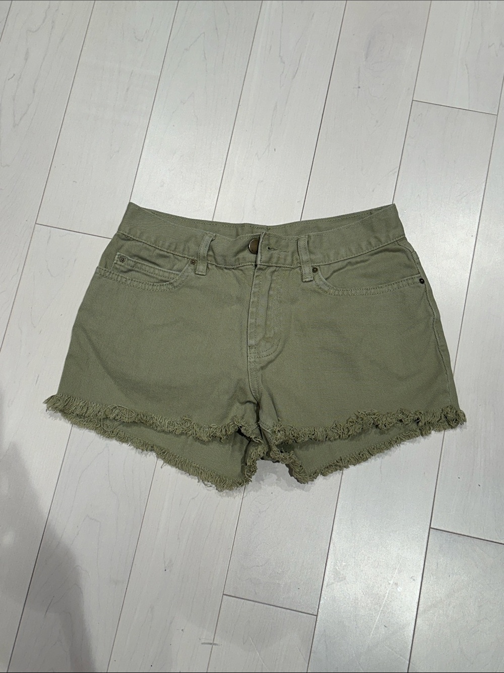 Billabong Olive Green Frayed Denim Cutoff Shorts / size 25